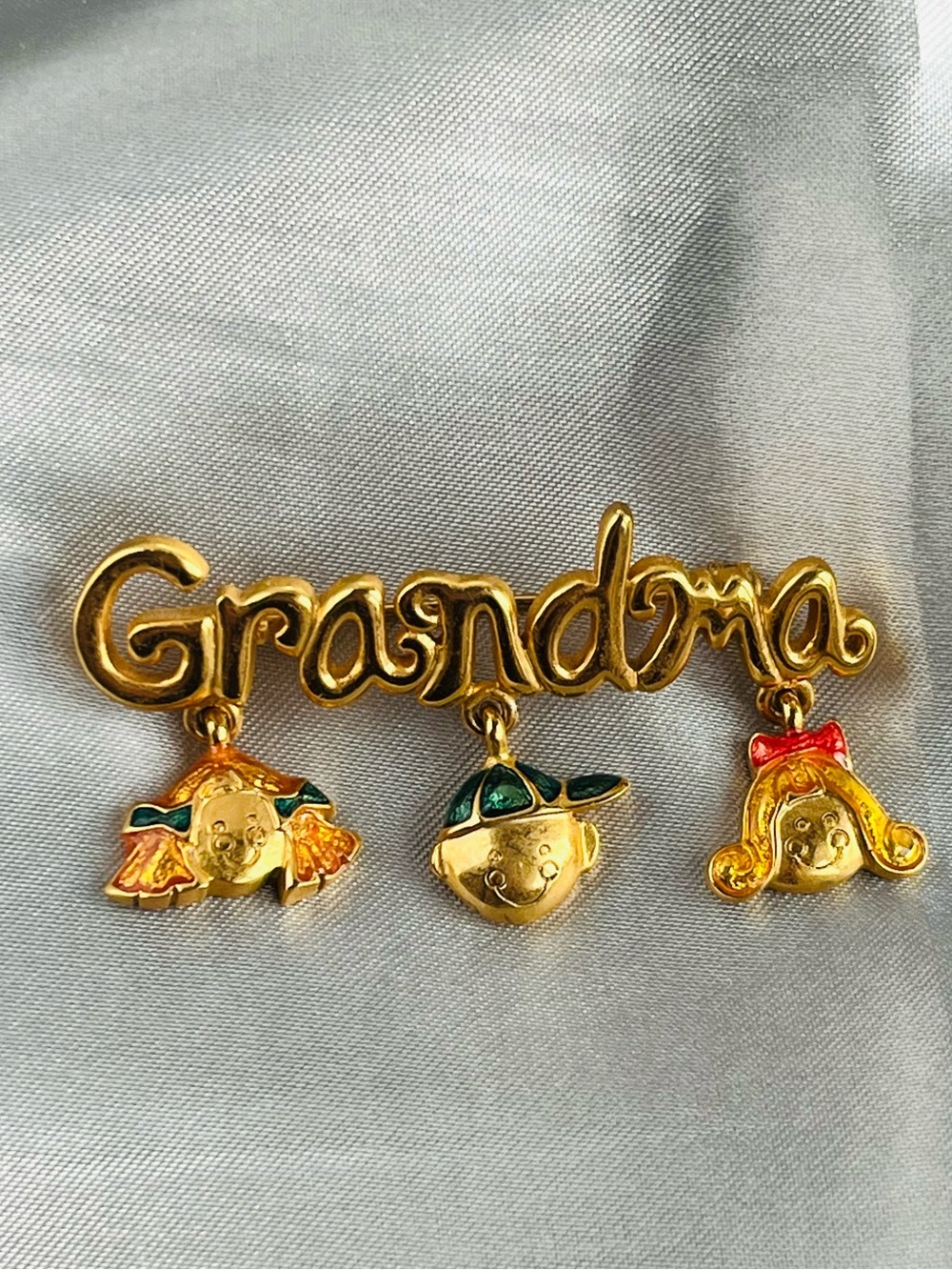 Vintage Gold-Tone Grandma Dangle Brooch Pin